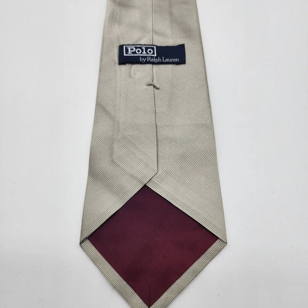 Polo Ralph Lauren Men's Necktie Silver Gray Solid Silk Made in USA Hand Made